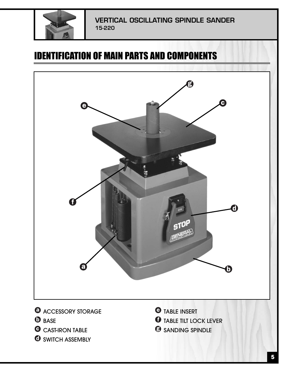 Identification of main parts and components | General Tire 15-220 User Manual | Page 5 / 18