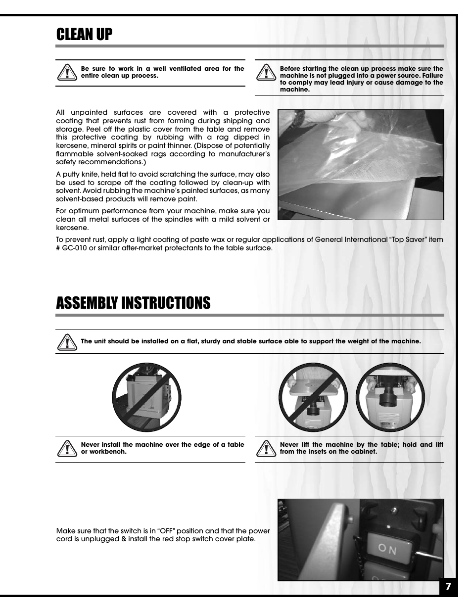 Assembly instructions, Clean up | General Tire 15-220 User Manual | Page 7 / 18