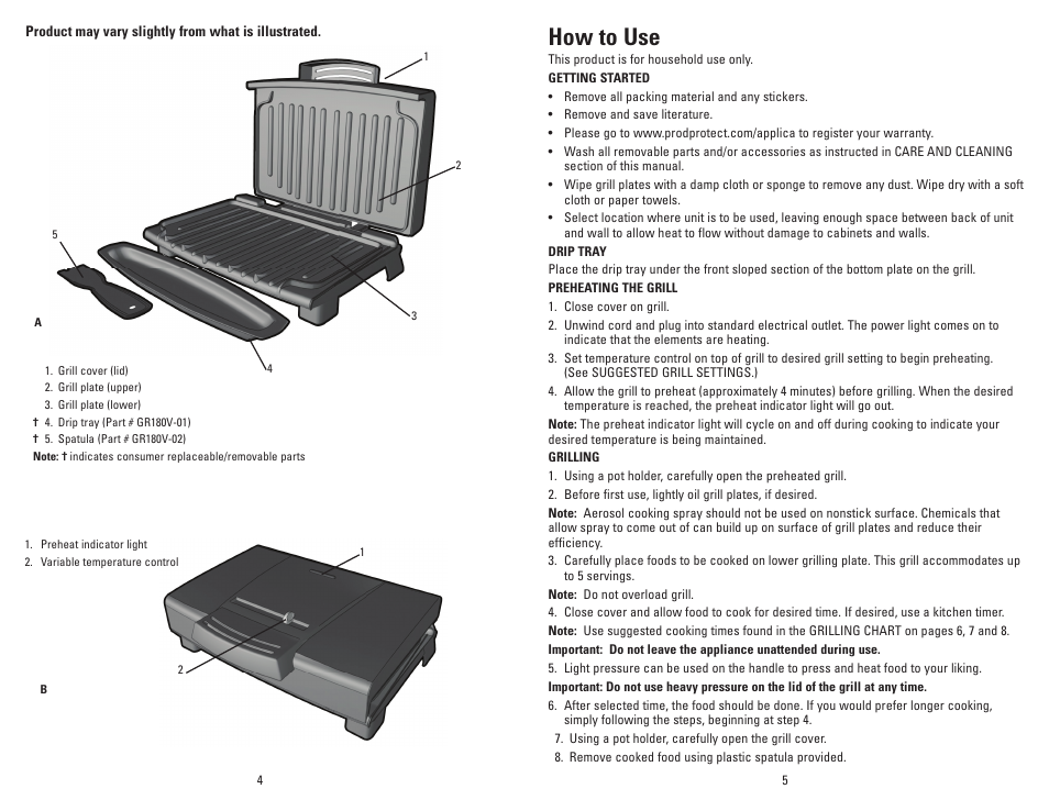 How to use | George Foreman GR180V User Manual | Page 3 / 19