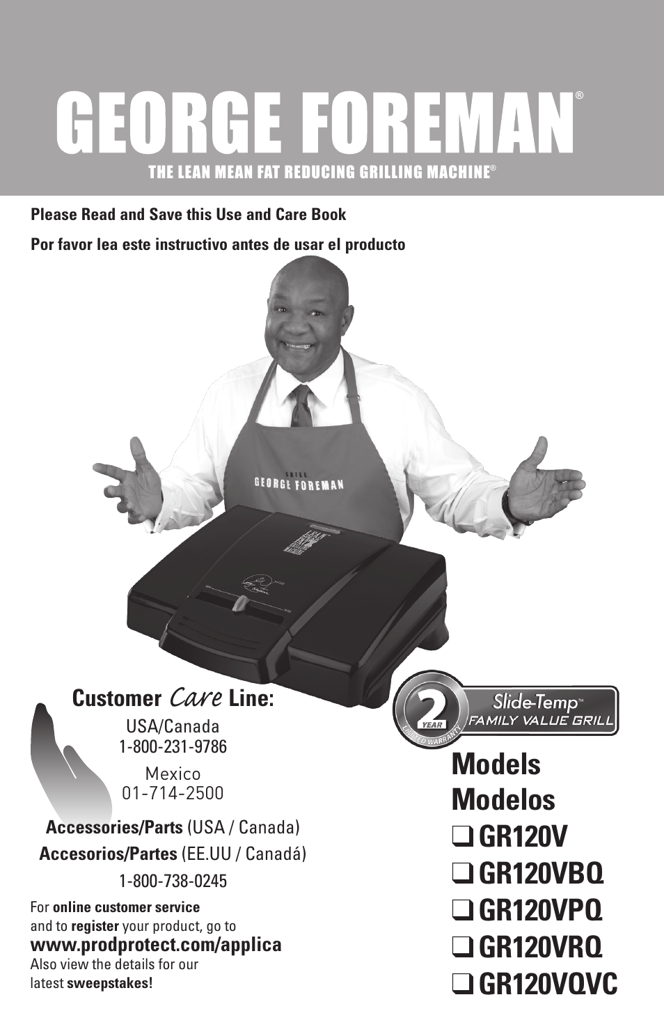 George Foreman Slide-Temp GR120VPQ User Manual | 13 pages