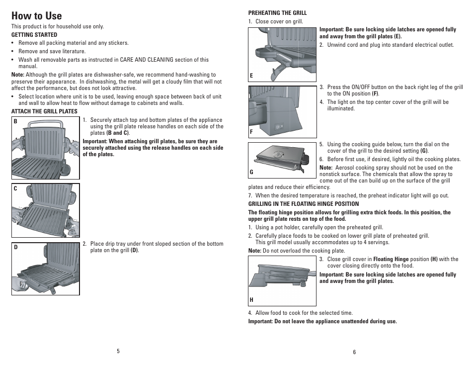 How to use | George Foreman GRP72CTVTB User Manual | Page 4 / 19