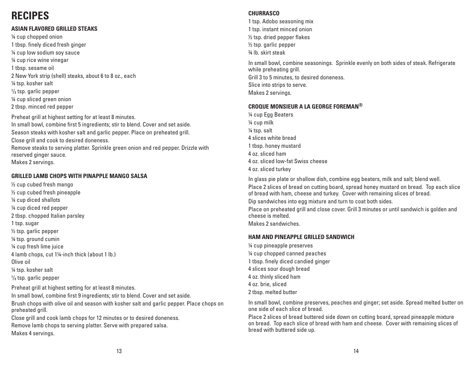 Recipes | George Foreman GRP72CTVTB User Manual | Page 8 / 19