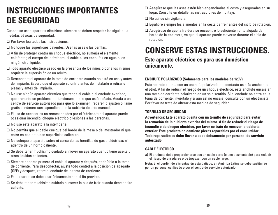 Instrucciones importantes de seguridad, Conserve estas instrucciones | George Foreman GSF026B User Manual | Page 11 / 23