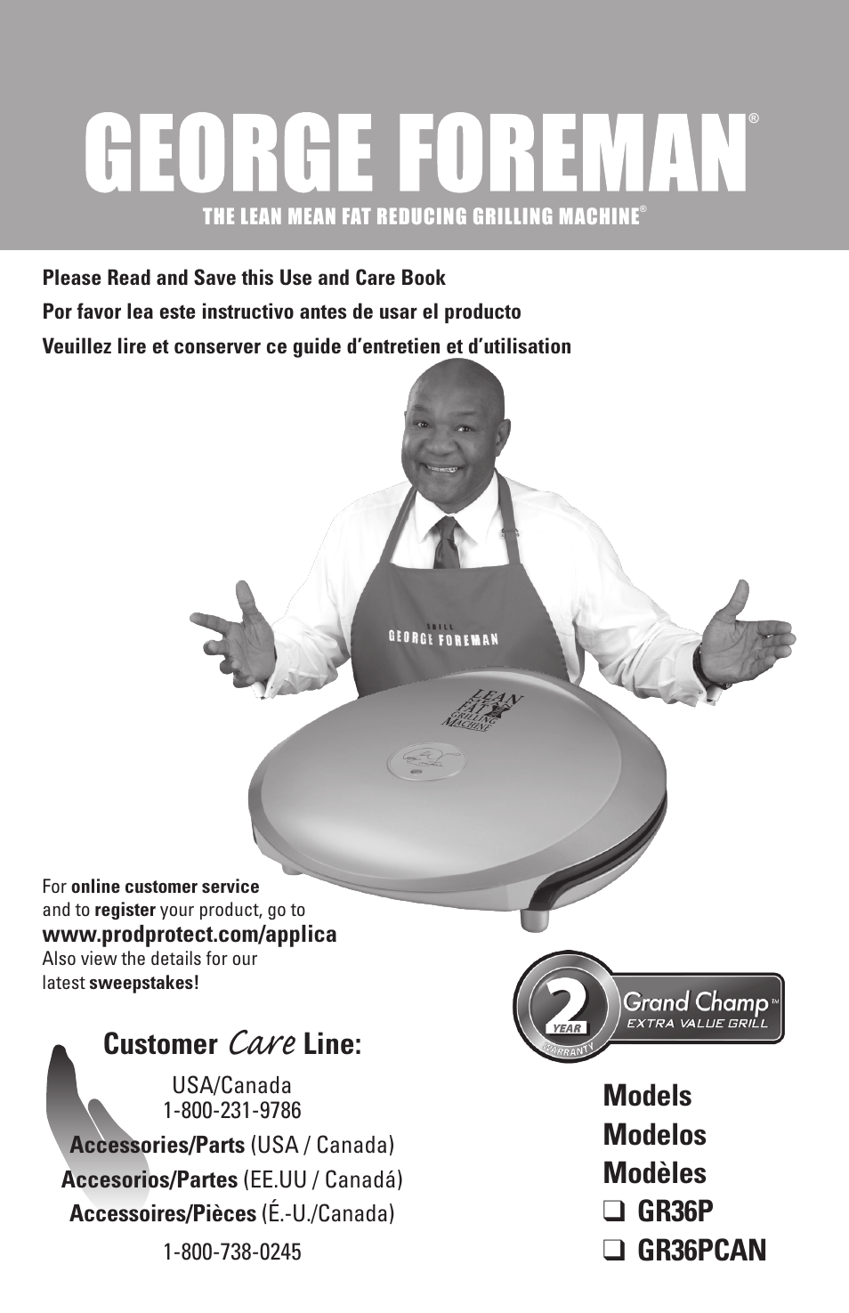 George Foreman Grand Champ GR36PCAN User Manual | 19 pages