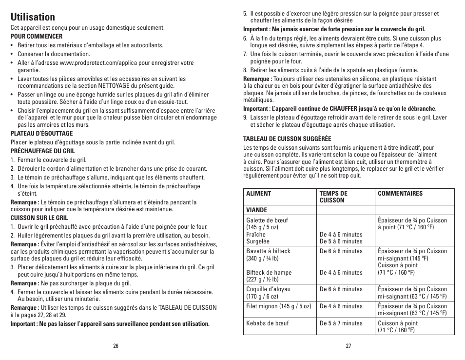 Utilisation | George Foreman Grand Champ GR36PCAN User Manual | Page 14 / 19
