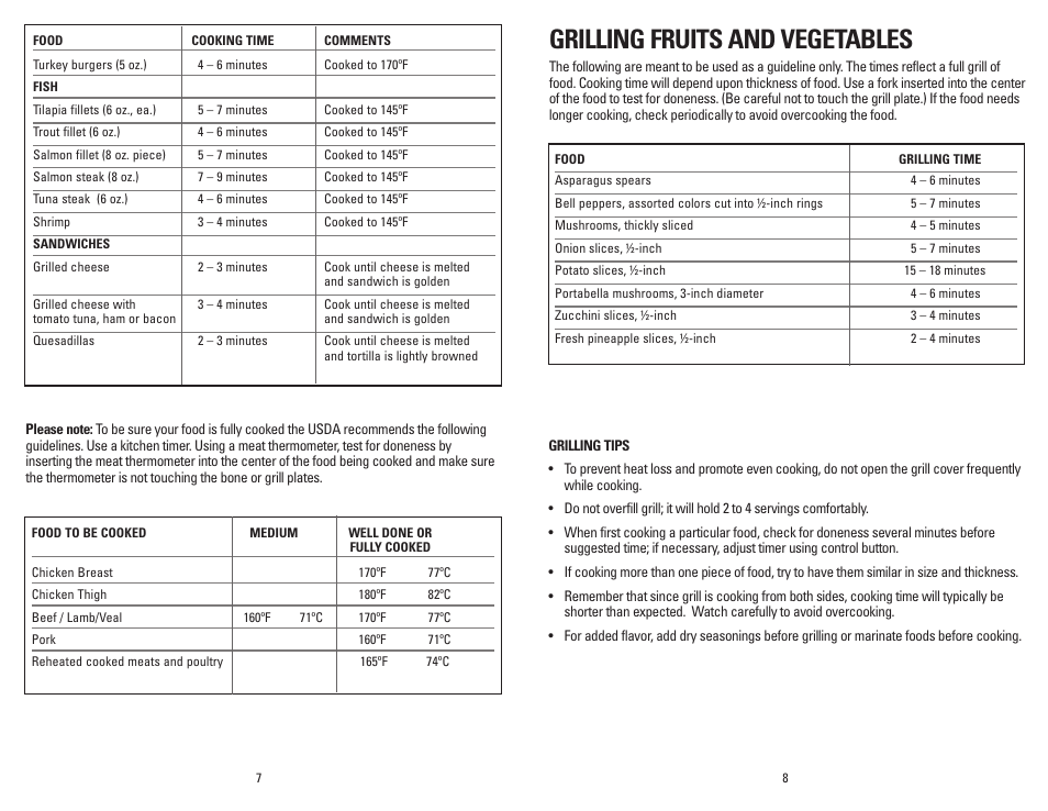 Grilling fruits and vegetables | George Foreman GR236CTW User Manual | Page 5 / 25