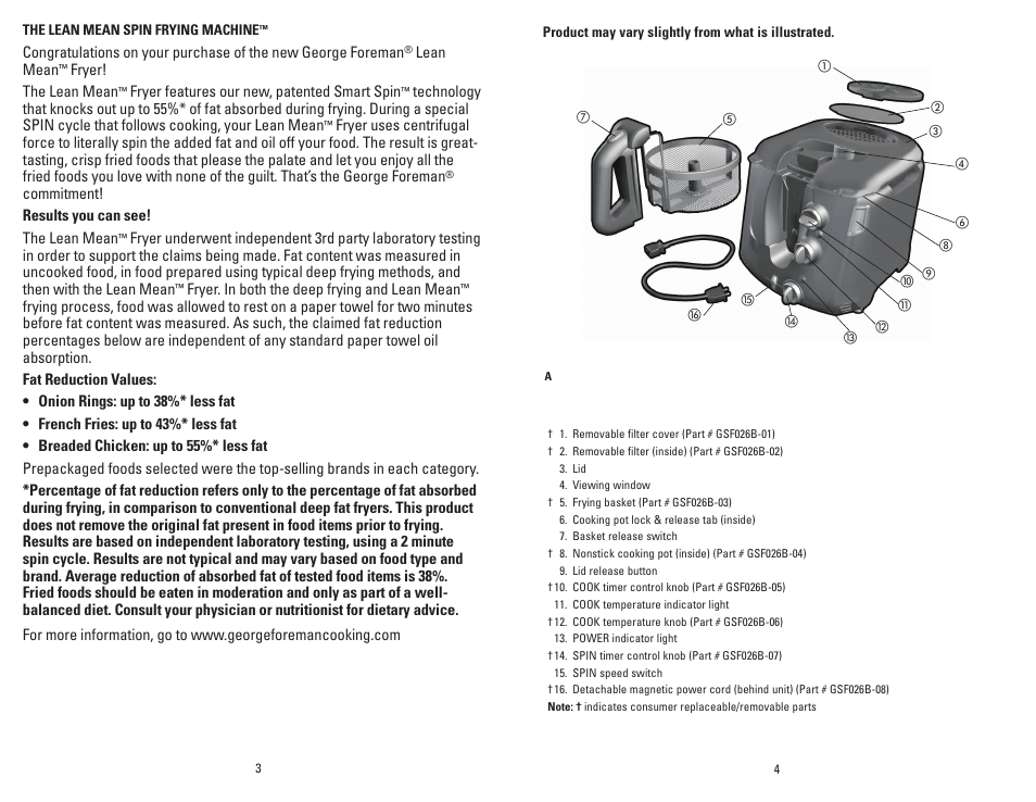 George Foreman GSF026BQVC User Manual | Page 3 / 23