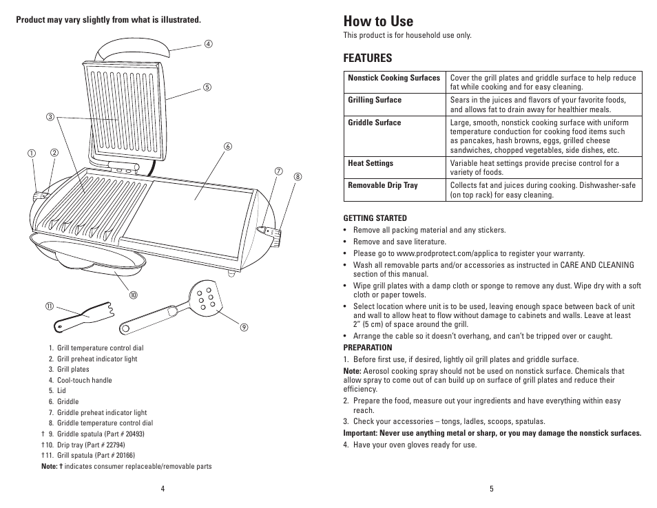 How to use, Features | George Foreman GF64G User Manual | Page 3 / 15