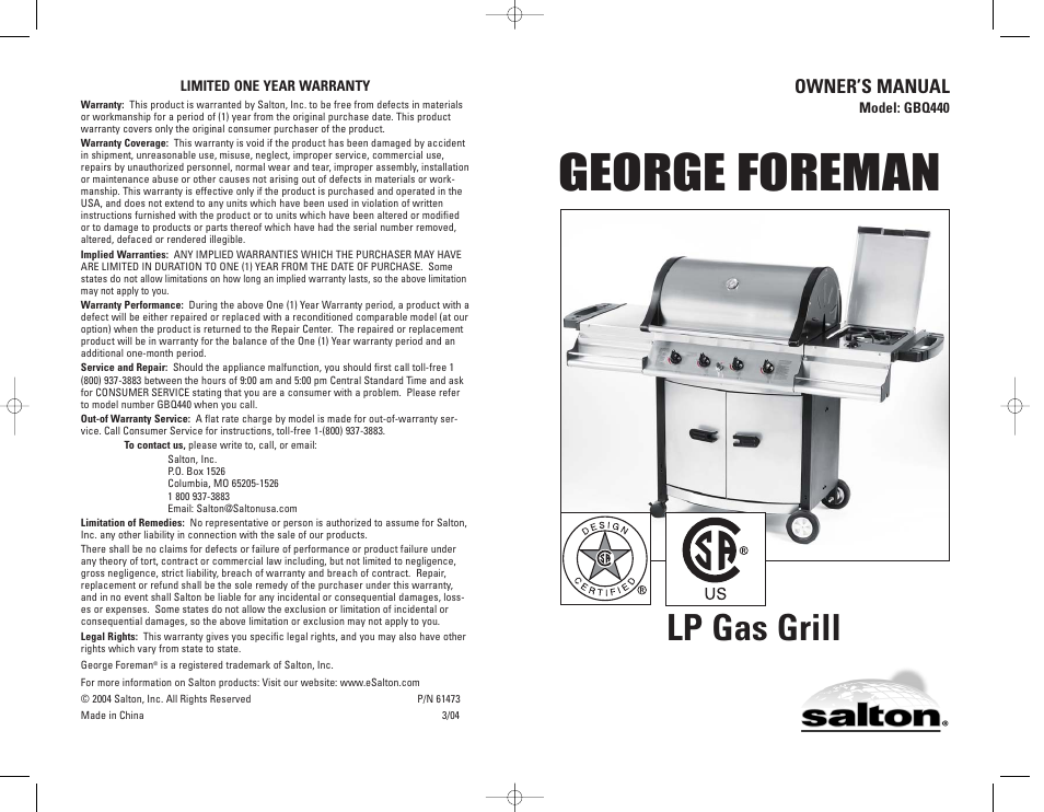 George Foreman GBQ440 User Manual | 24 pages