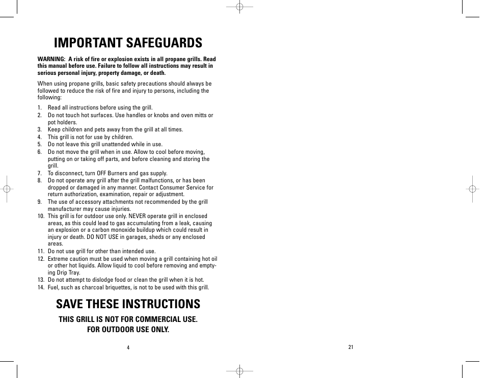 Important safeguards, Save these instructions | George Foreman GBQ440 User Manual | Page 21 / 24