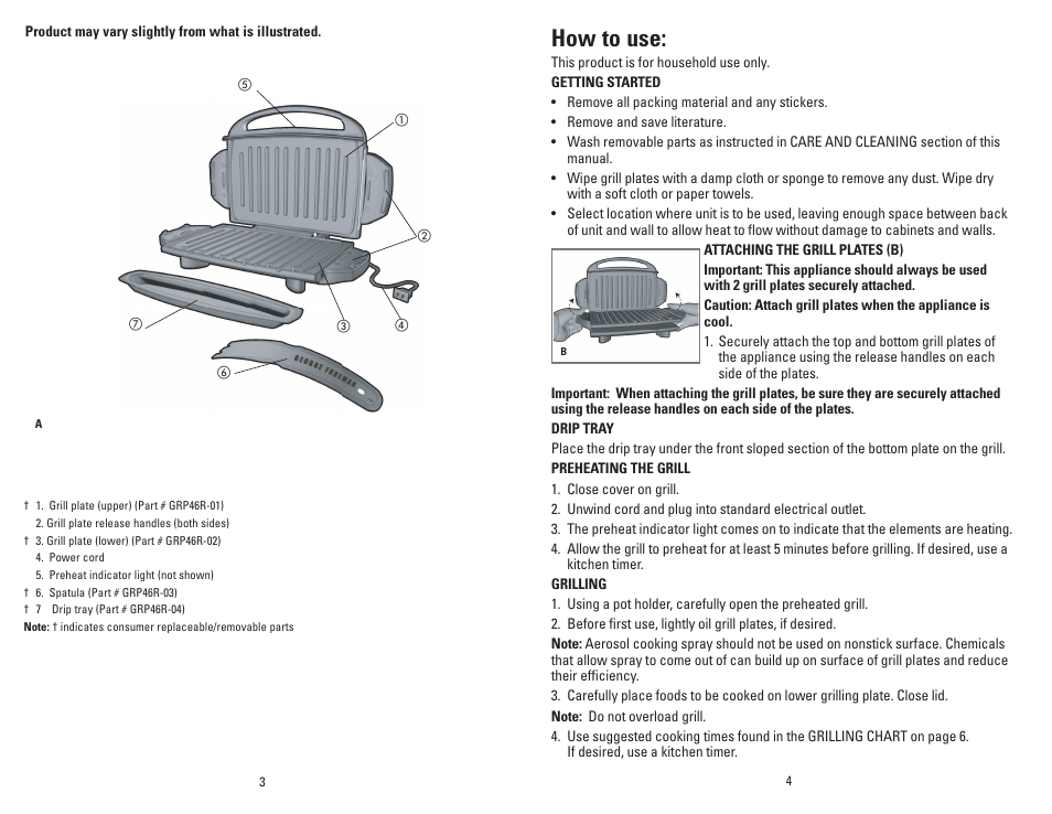 How to use | George Foreman GRP46P User Manual | Page 3 / 13