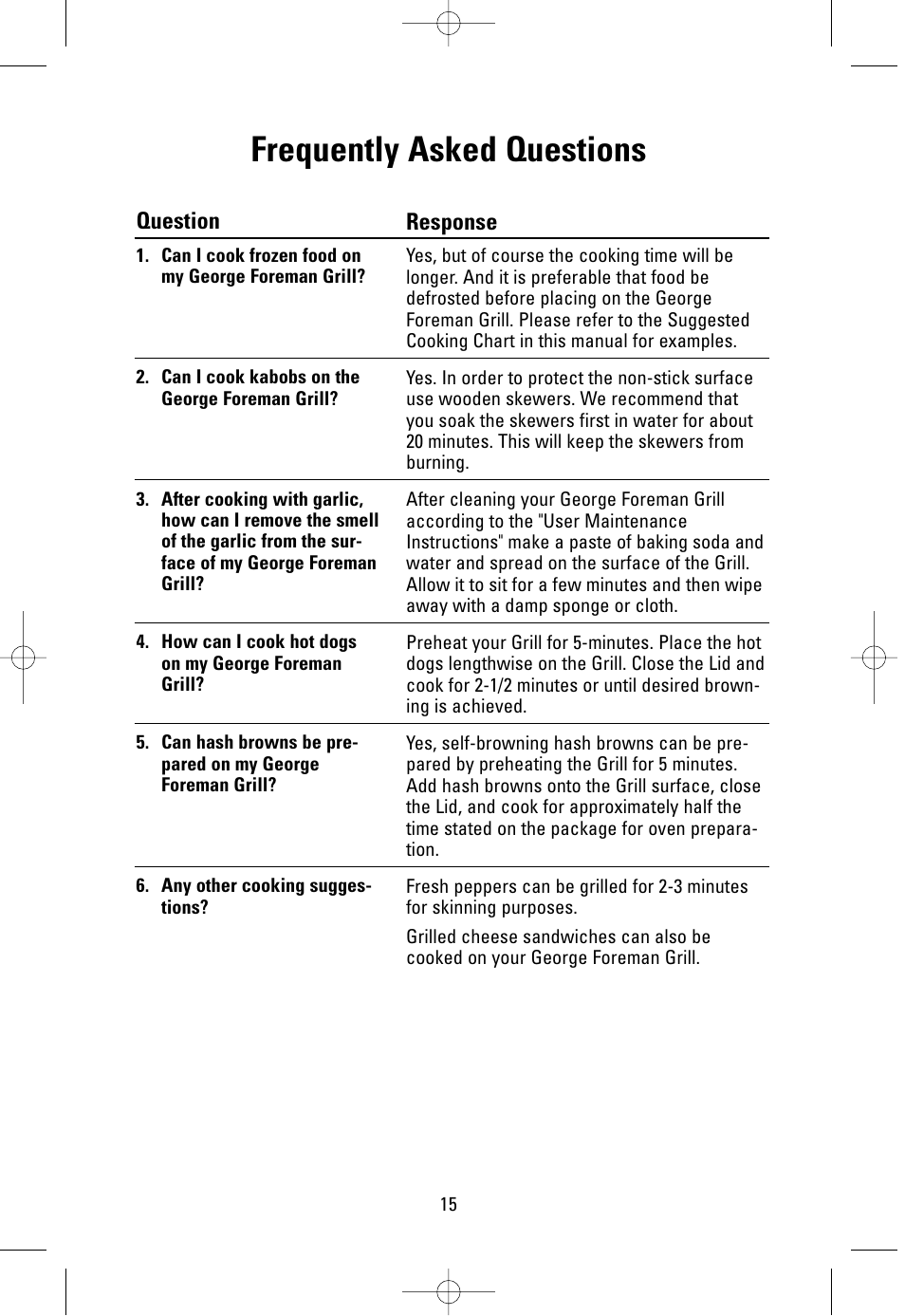 Frequently asked questions | George Foreman GR38SIL User Manual | Page 15 / 16