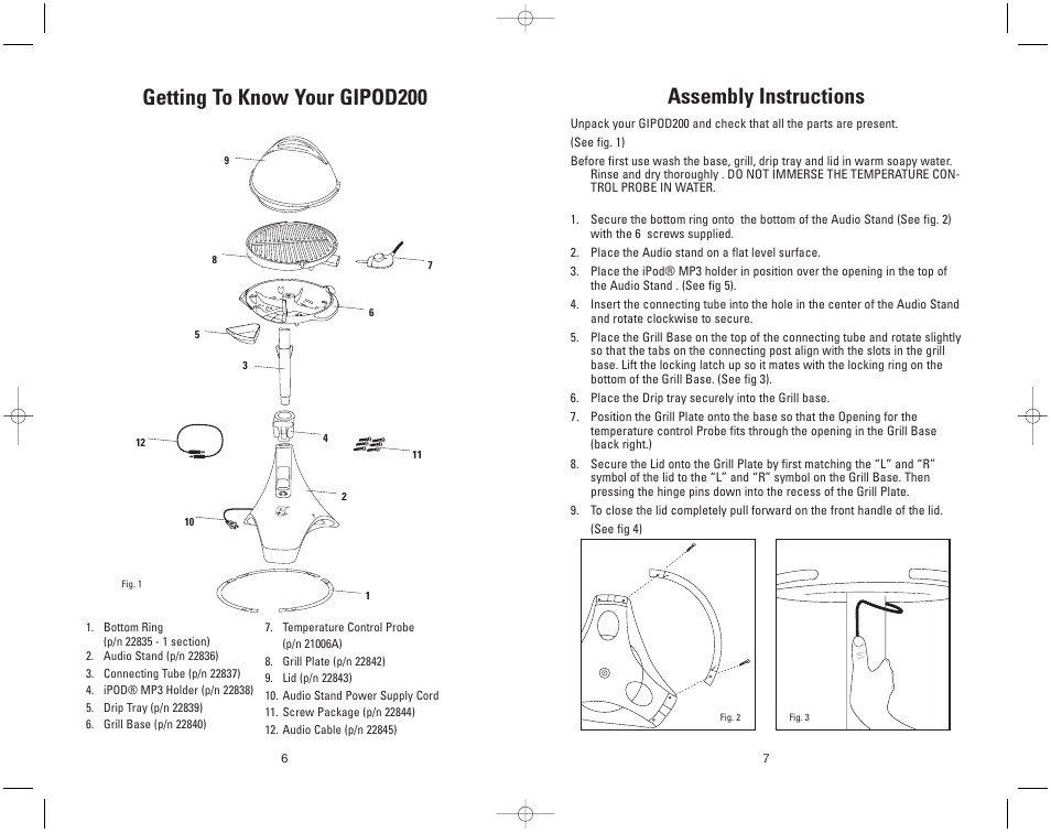 Assembly instructions, Getting to know your gipod200 | George Foreman GIPOD200 User Manual | Page 6 / 12