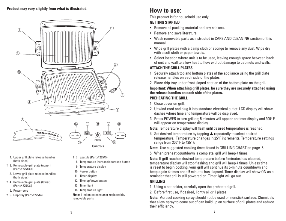 How to use | George Foreman GRP99 User Manual | Page 3 / 13