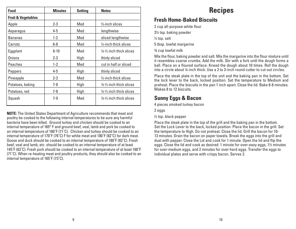 Recipes, Fresh home-baked biscuits, Sunny eggs & bacon | George Foreman GRP90WGB User Manual | Page 6 / 17