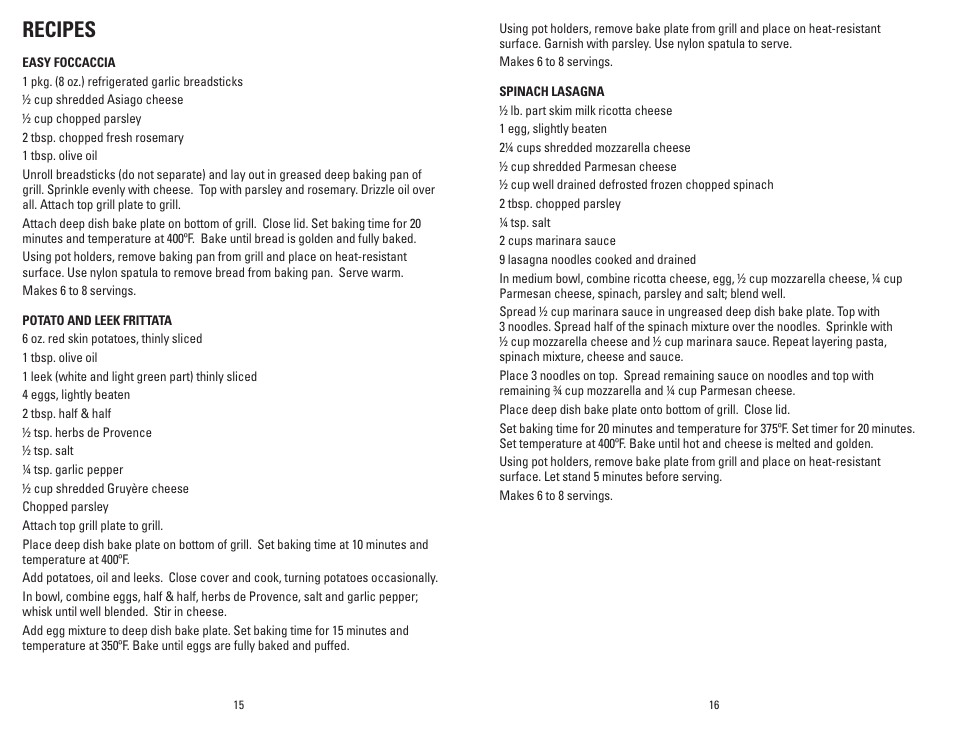 Recipes | George Foreman GRP4EW User Manual | Page 9 / 23
