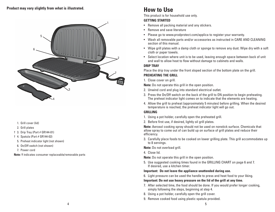 How to use | George Foreman GR144 User Manual | Page 3 / 13