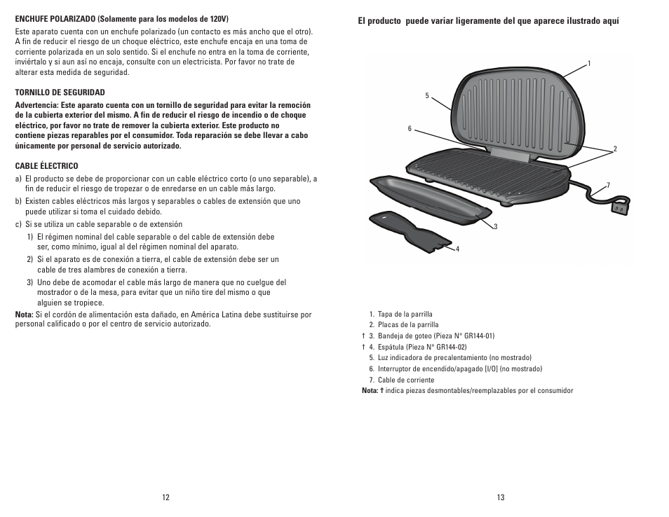 George Foreman GR144 User Manual | Page 7 / 13