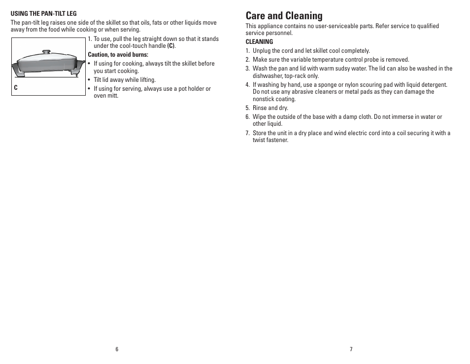Care and cleaning | George Foreman SKG01GFB User Manual | Page 4 / 9