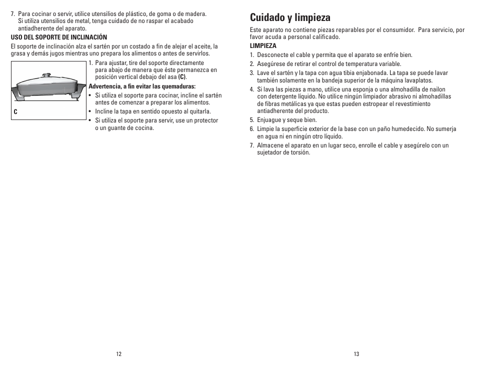 Cuidado y limpieza | George Foreman SKG01GFB User Manual | Page 7 / 9