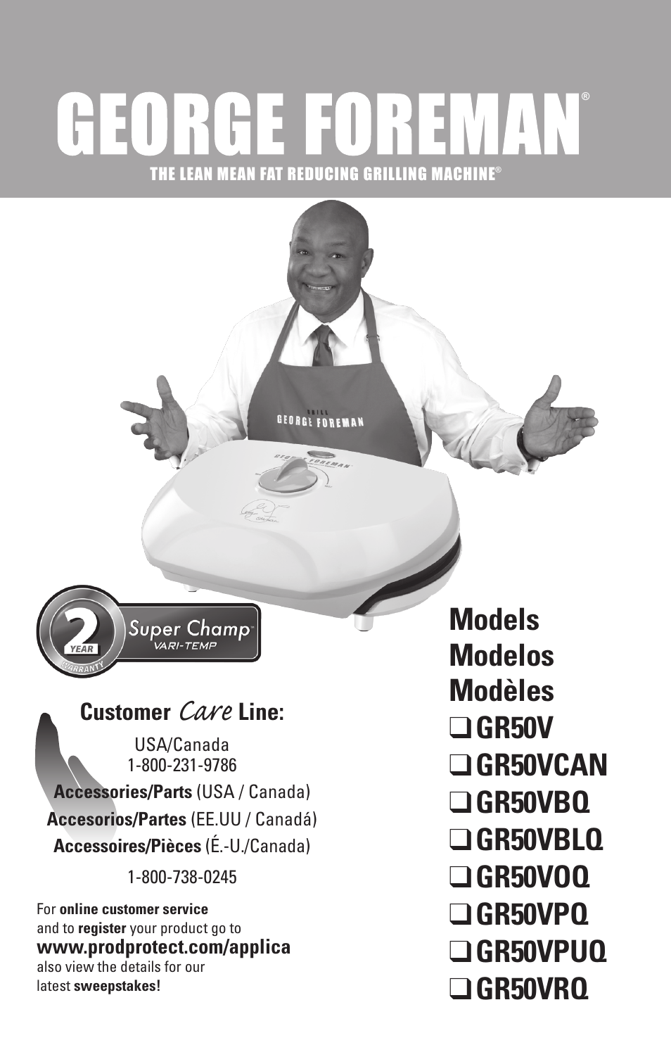 George Foreman Super Champ GR50VBQ User Manual | 19 pages