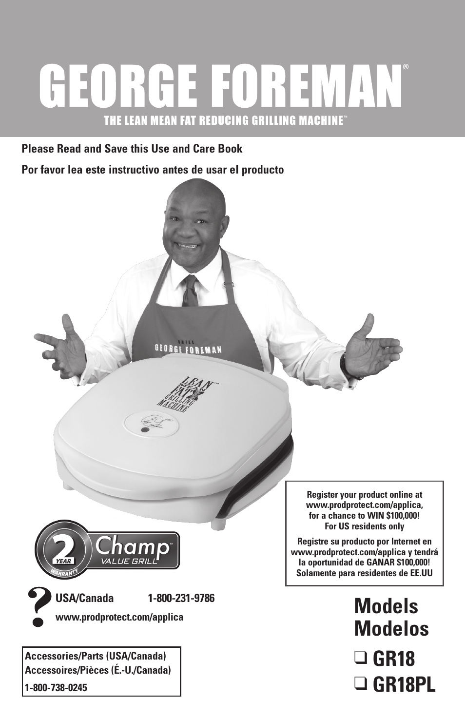 George Foreman Champ GR18 User Manual | 13 pages