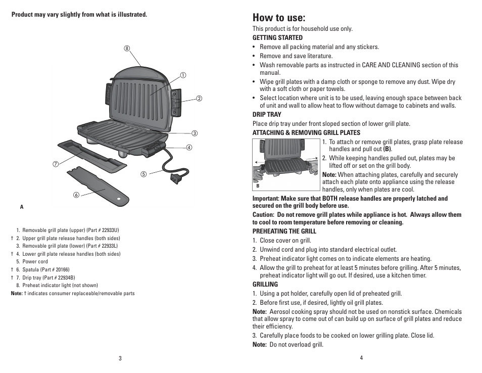 How to use | George Foreman GRP3 User Manual | Page 3 / 13