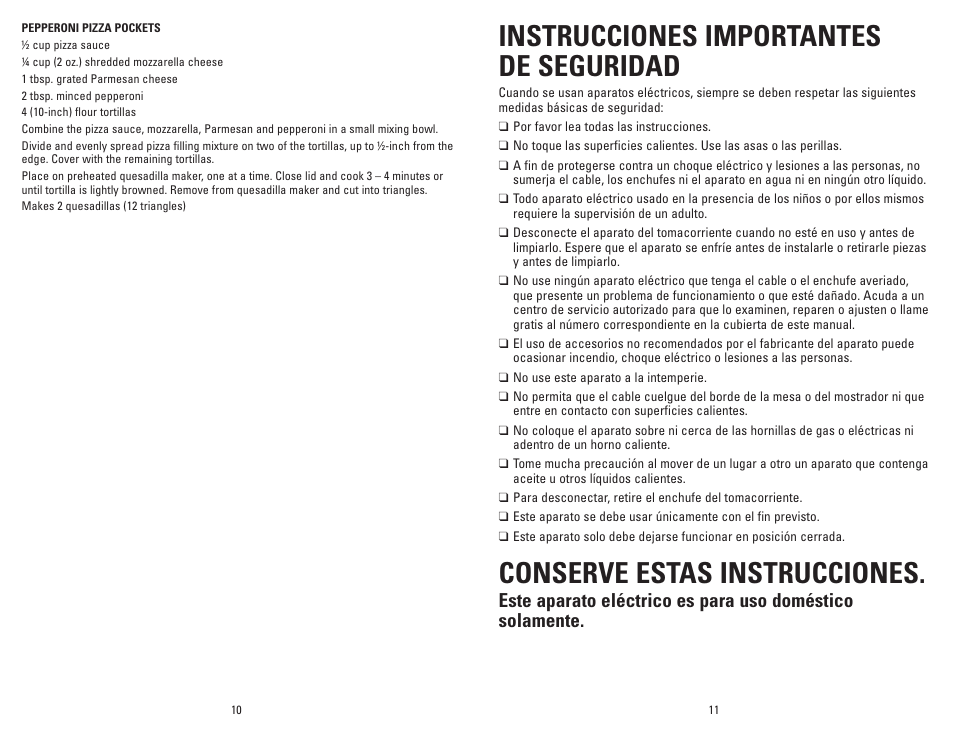 Instrucciones importantes de seguridad, Conserve estas instrucciones | George Foreman GFQ001 User Manual | Page 6 / 13