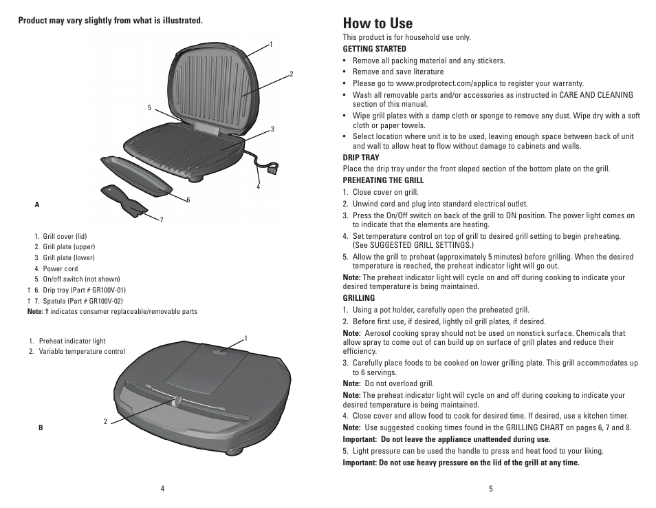 How to use | George Foreman GR100V User Manual | Page 3 / 13