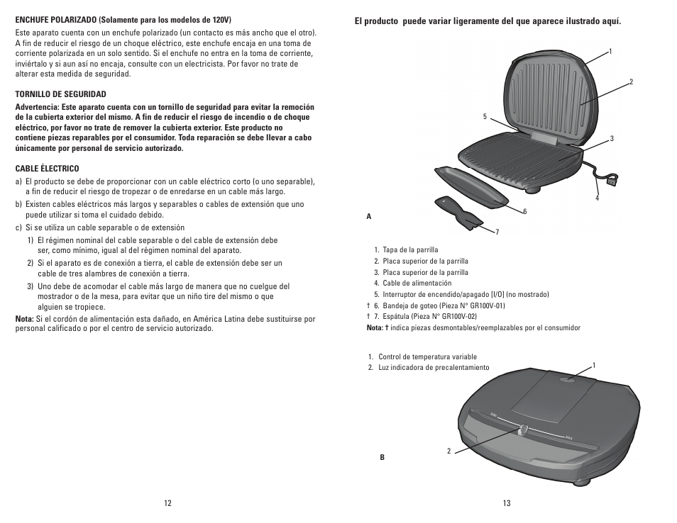 George Foreman GR100V User Manual | Page 7 / 13