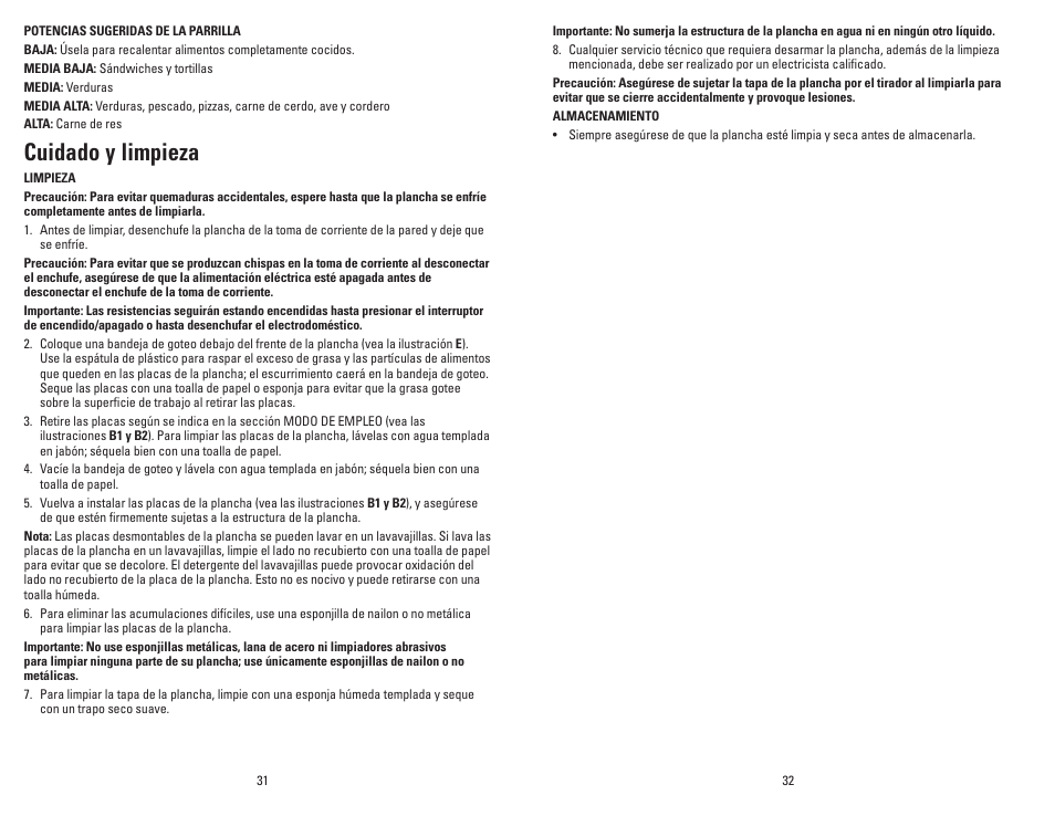 Cuidado y limpieza | George Foreman GRP106BPB User Manual | Page 17 / 33