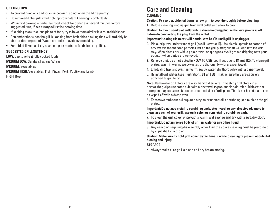 Care and cleaning | George Foreman GRP106BPB User Manual | Page 7 / 33