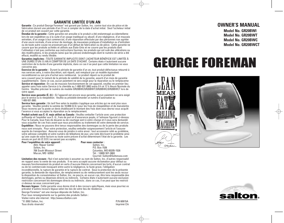 George Foreman GR20BWI User Manual | 48 pages