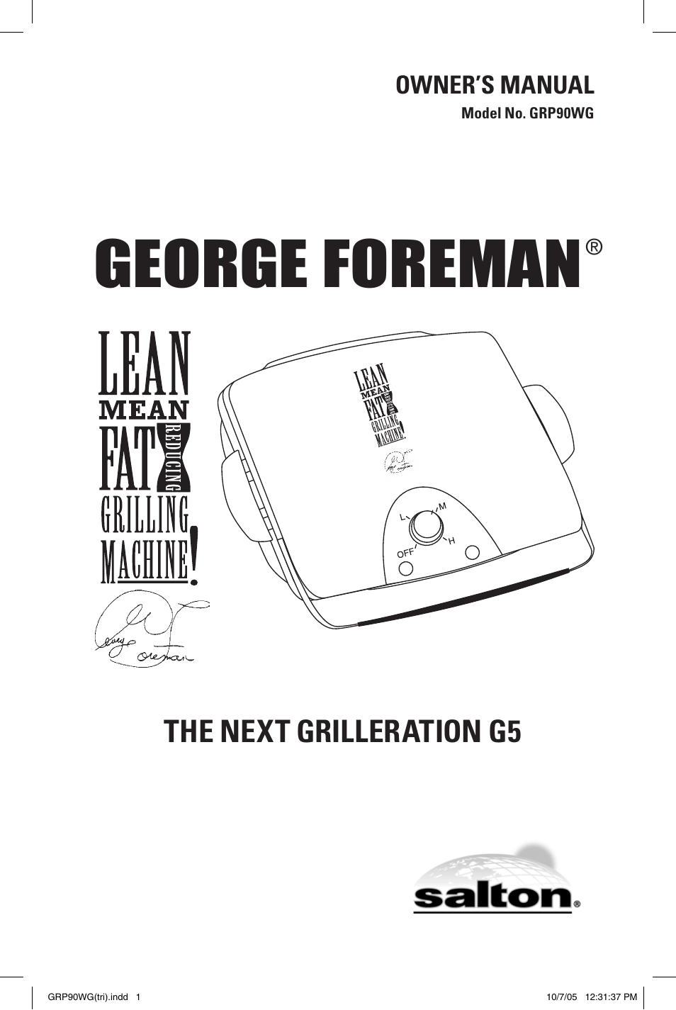 George Foreman GRP90WG User Manual | 12 pages