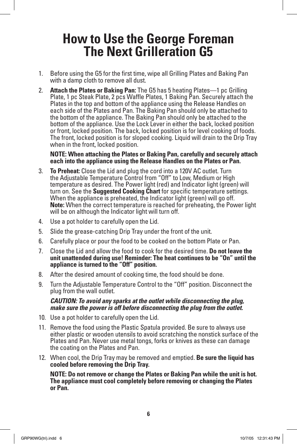 George Foreman GRP90WG User Manual | Page 6 / 12