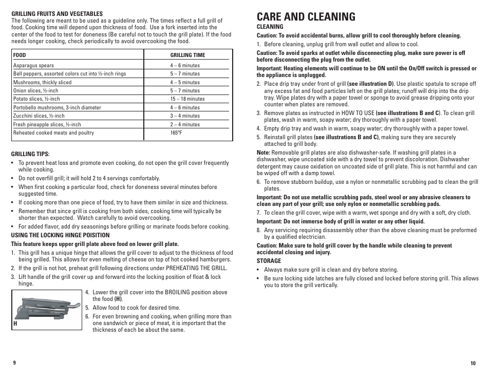 Care and cleaning | George Foreman GRP72CTB User Manual | Page 6 / 15