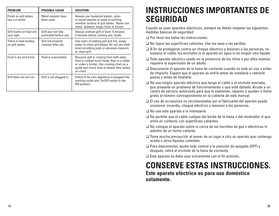 Instrucciones importantes de seguridad, Conserve estas instrucciones | George Foreman GRP72CTB User Manual | Page 7 / 15