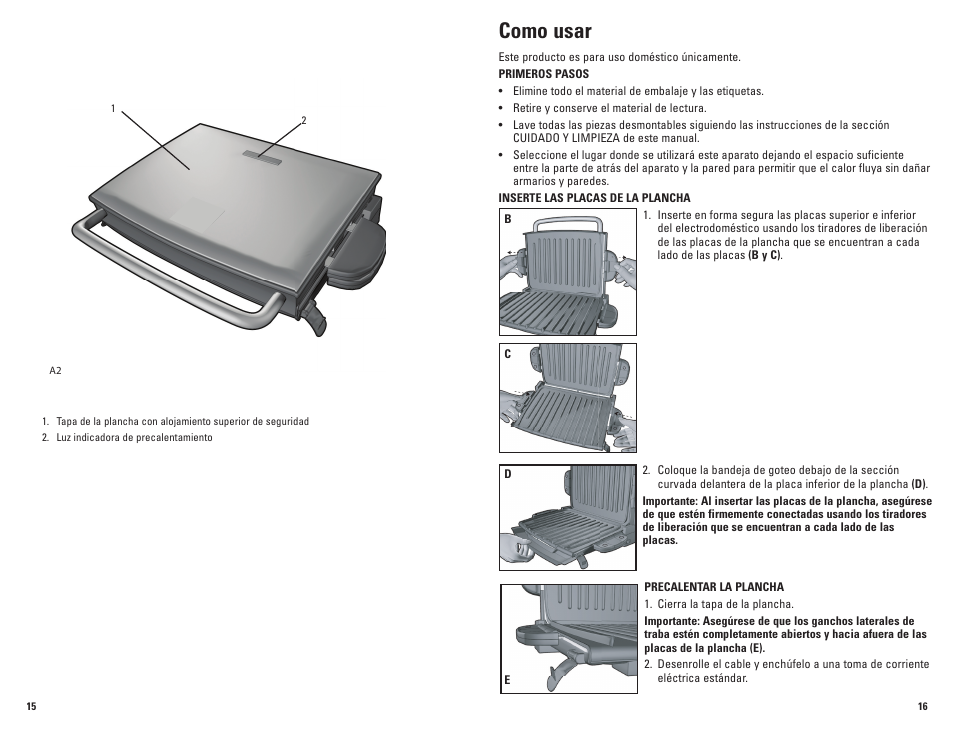 Como usar | George Foreman GRP72CTB User Manual | Page 9 / 15
