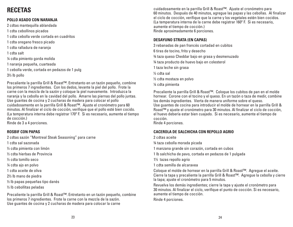 Recetas | George Foreman GV6SQVC User Manual | Page 13 / 15
