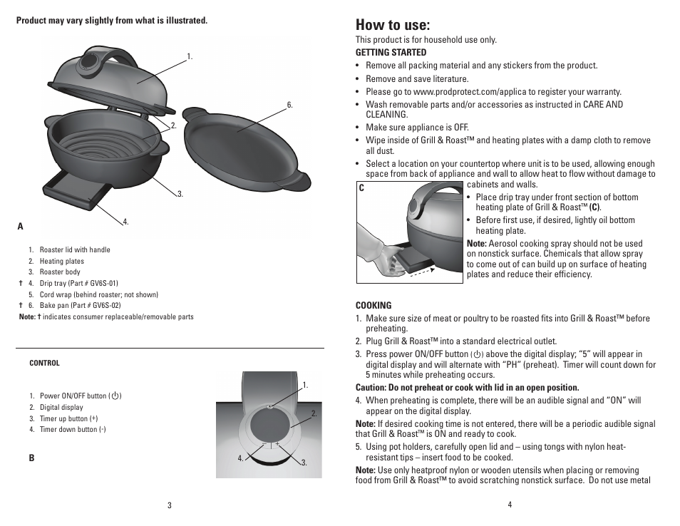 How to use | George Foreman GV6SQVC User Manual | Page 3 / 15