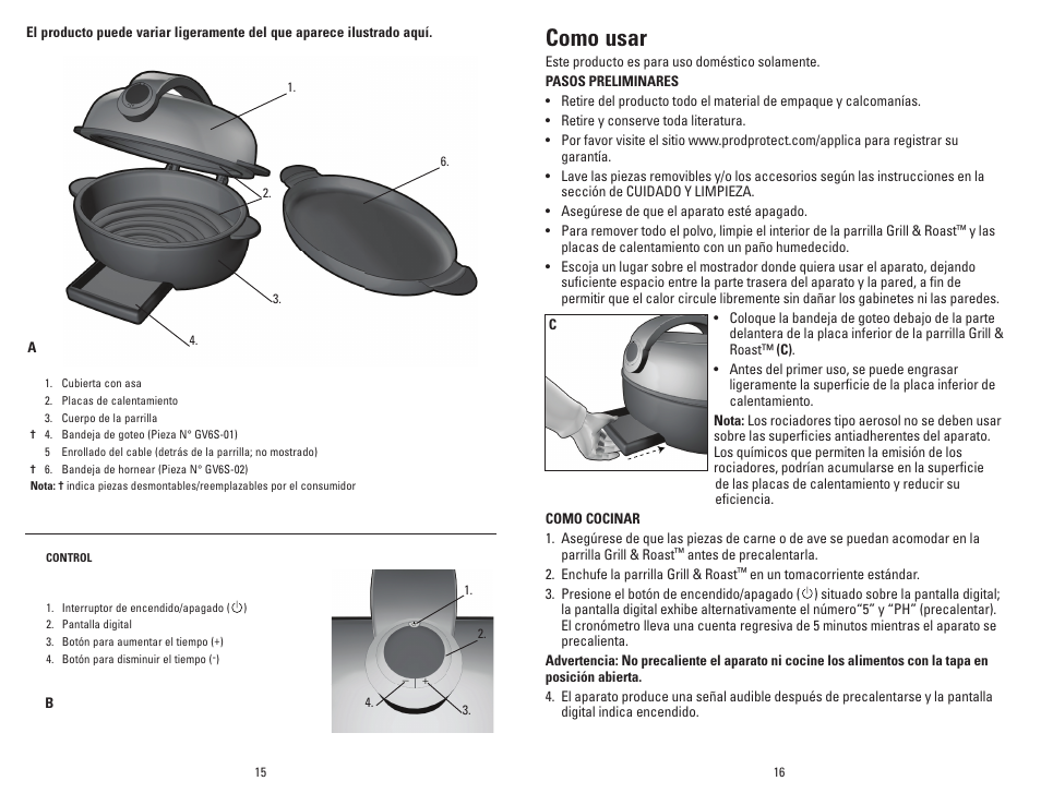 Como usar | George Foreman GV6SQVC User Manual | Page 9 / 15