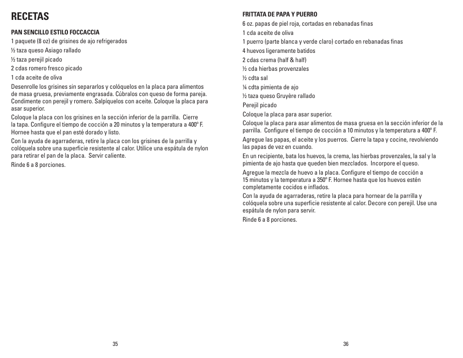 Recetas | George Foreman GRP4EMB User Manual | Page 19 / 23