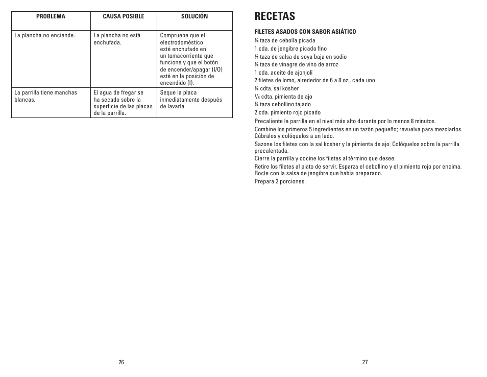 Recetas | George Foreman G-broil GR0072P User Manual | Page 14 / 17