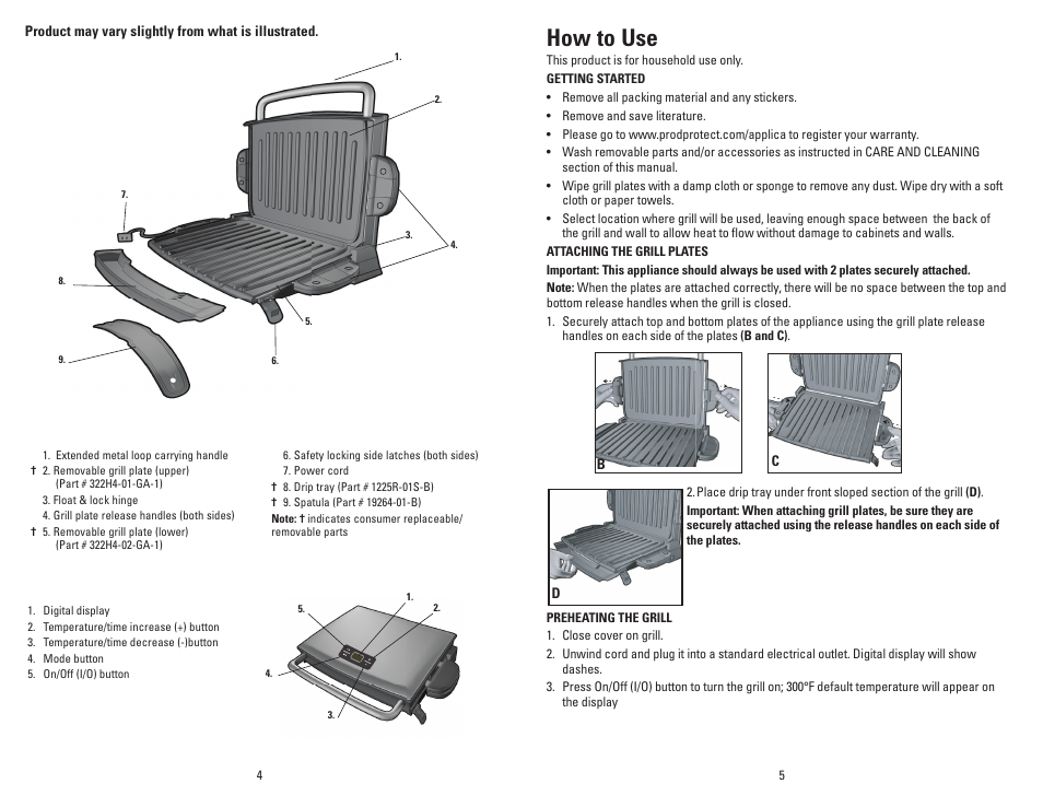 How to use | George Foreman G-broil GR0072P User Manual | Page 3 / 17
