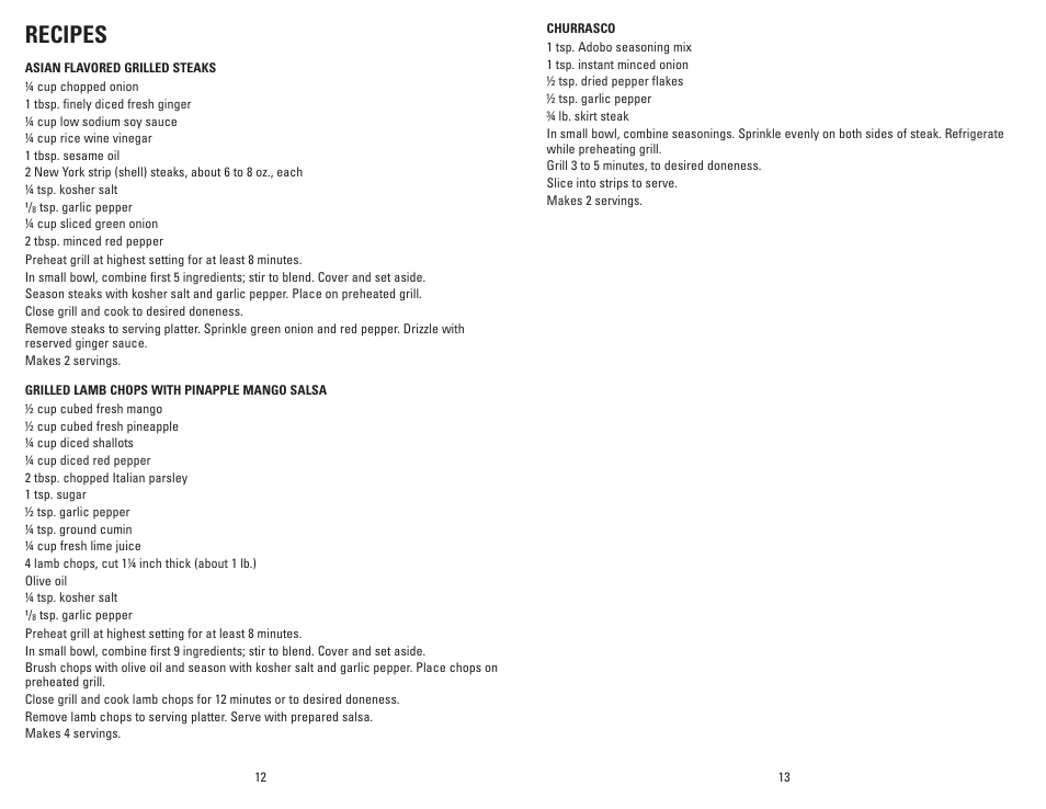 Recipes | George Foreman G-broil GR0072P User Manual | Page 7 / 17