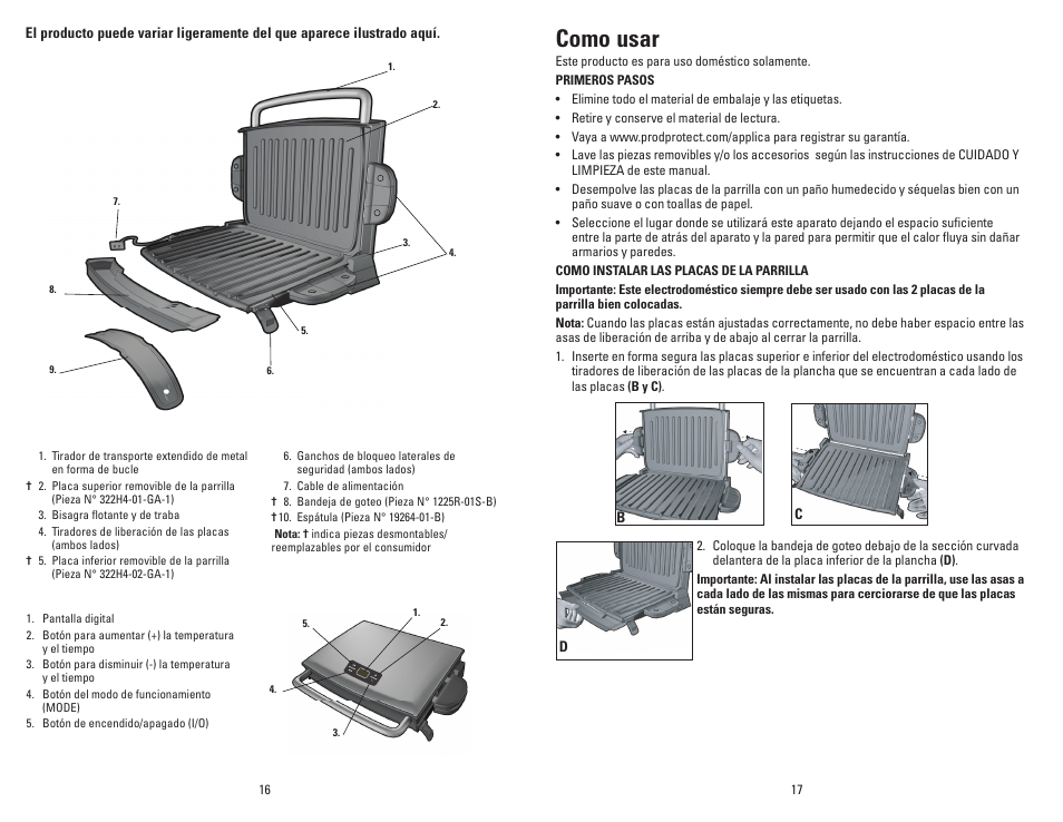 Como usar | George Foreman G-broil GR0072P User Manual | Page 9 / 17