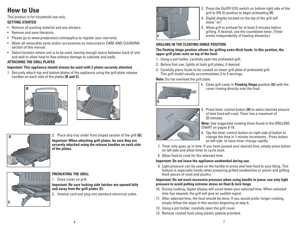 How to use | George Foreman GRP72CTTSBQ User Manual | Page 4 / 19