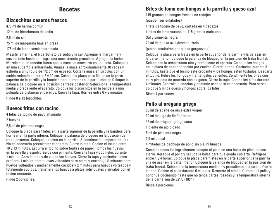 Recetas, Pollo al orégano griego, Bizcochitos caseros frescos | Huevos fritos con tocino | George Foreman GRP90WGBQ User Manual | Page 13 / 17