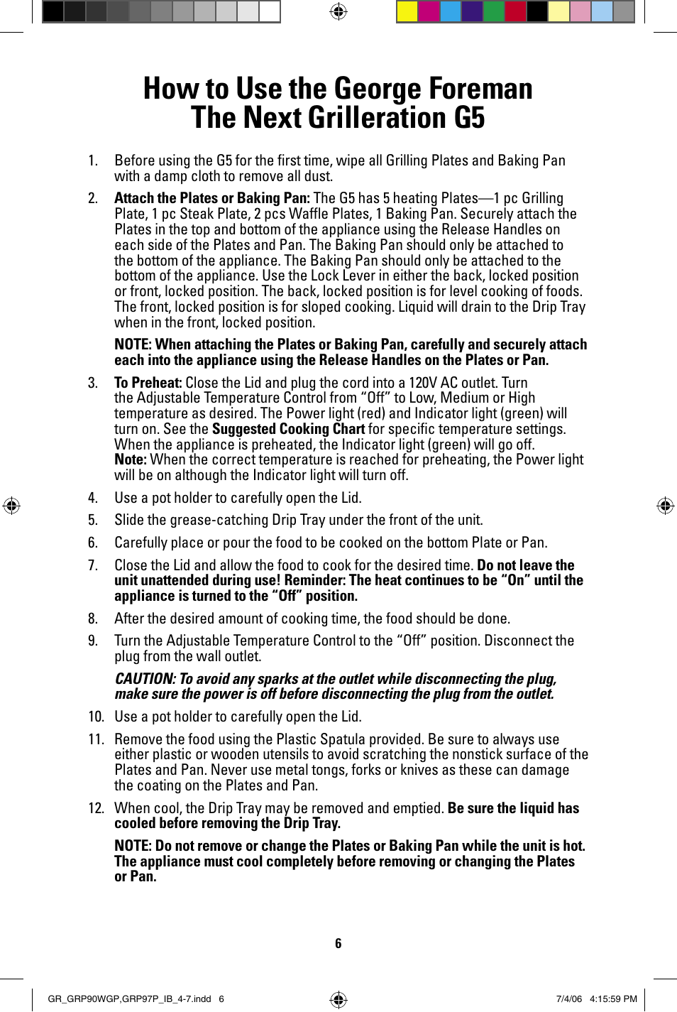 George Foreman GRP97P User Manual | Page 6 / 12