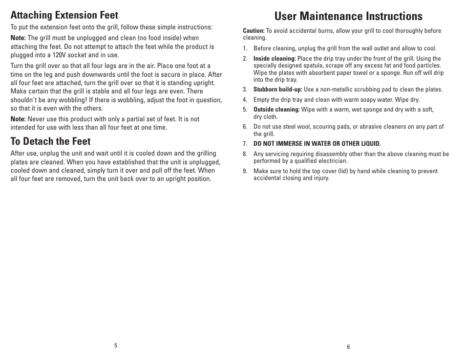User maintenance instructions, Attaching extension feet | George Foreman Super Champ GR20B User Manual | Page 4 / 17